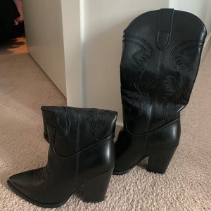 Black leather cowboy boots